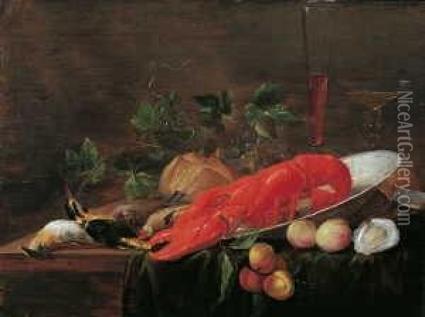 Stilleben Mit Hummer, Austern Und Fruchten. Oil Painting - Carstiaen Luyckx