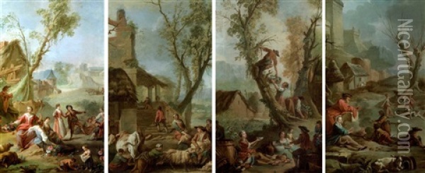 Les Quatre Saisons (set Of 4) Oil Painting - Jean Baptiste Marie Pierre