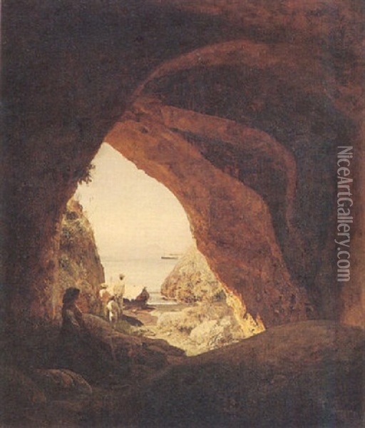 Italienische Fischer Vor Einer Grotte Oil Painting - Oswald Achenbach