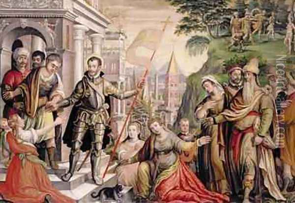 St Sebastian as an Officer of the Praetorian Guard Taking Leave of His Family his Martyrdom Beyond Oil Painting - Lambert van Noort