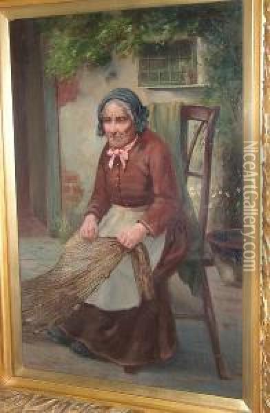 Mending The Nets Oil Painting - David W. Haddon