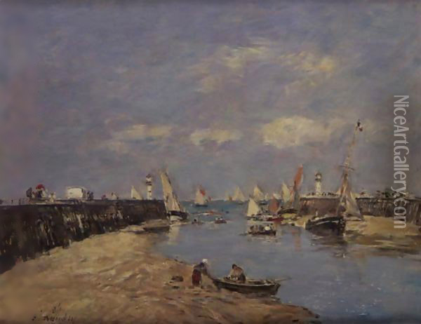 Trouville, Les Jetees Maree Basse Oil Painting - Eugene Boudin