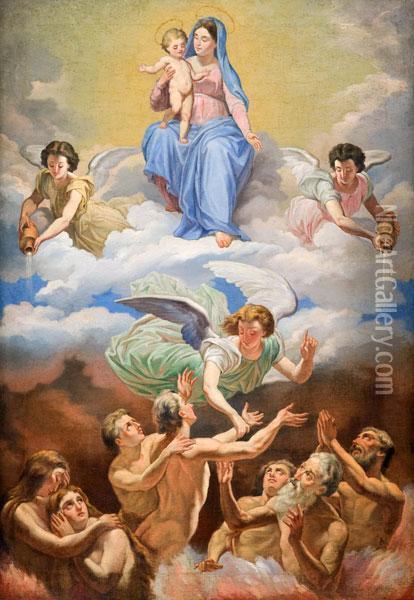 La Vergine Col Bambino E Le Anime Del Purgatorio Oil Painting - Domenico Corvi