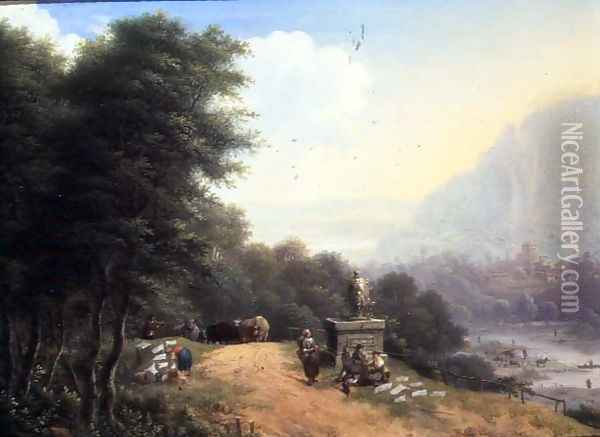 Landscape with laundry women Oil Painting - Johann Christian Vollerdt or Vollaert