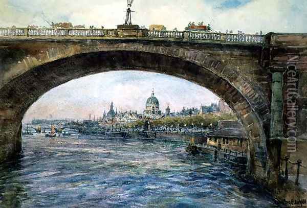 Waterloo Bridge with St. Pauls Cathedral in the Distance Oil Painting - Alfred Rawlings