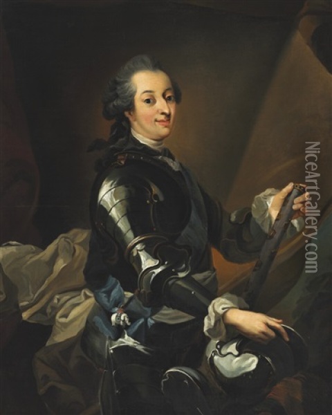 Portrait Of Frederik V In Armour Oil Painting - Carl Gustav Pilo