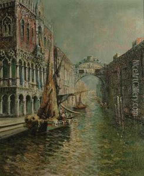 A Venetian Canal Scene Oil Painting - Gianni