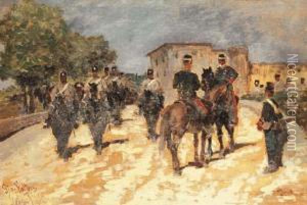 Soldati In Marcia Oil Painting - Giovanni Fattori