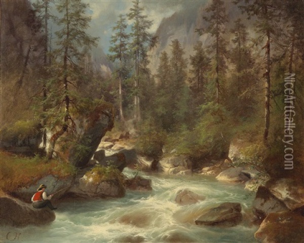By The Strubb Woodland Stream Oil Painting - Carl Hasch