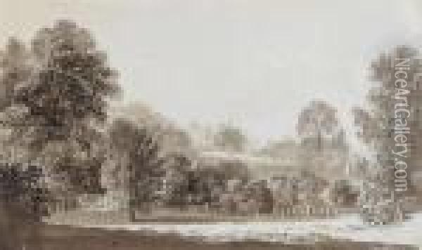 A Country House In A Park With Rural Road Study Verso; Study Of Atree Oil Painting - John Glover