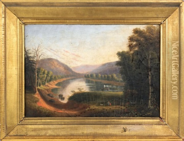 On The Ohio River 28 Miles Below Wheeling (+ Landscape; 2 Works) Oil Painting - Charles Sullivan
