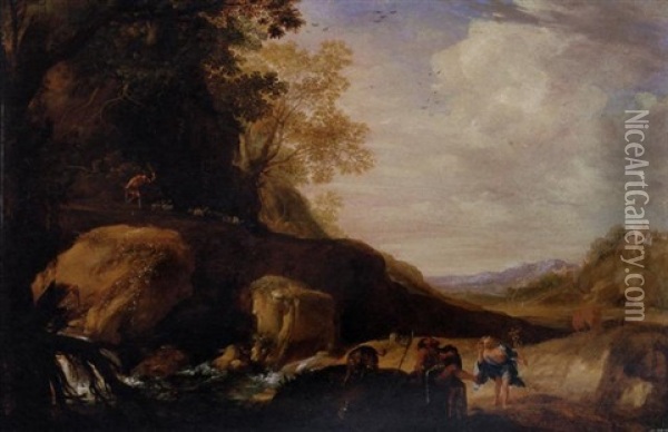 Landscape With Mercury, Argus And Io Oil Painting - Bartholomeus Breenbergh