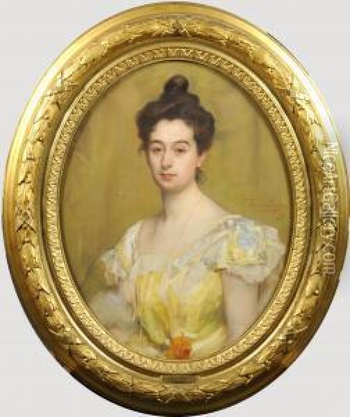Portrait De Madame Henroz-simonis. Oil Painting - Herman Richir