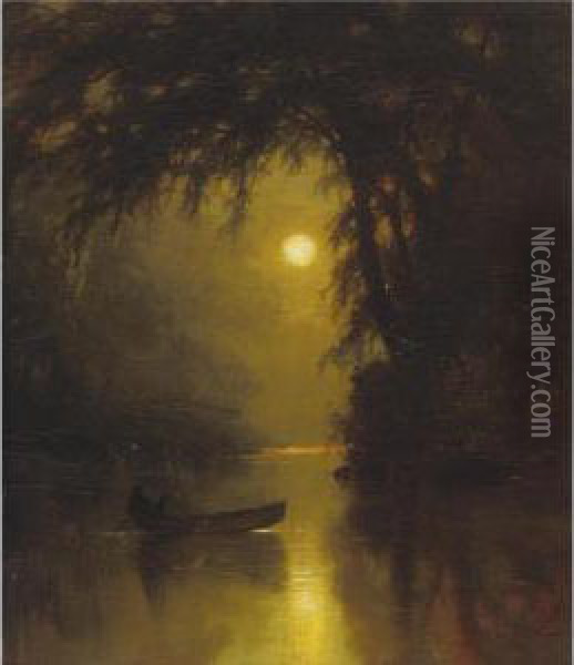 Moonlit Landscape Oil Painting - Arthur Parton