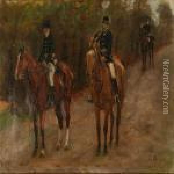 Three Riders On Horseback Oil Painting - Otto Bache