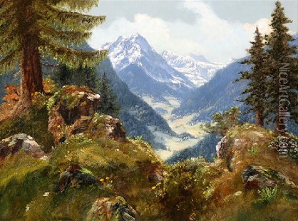 View Of Snow-capped Moutains Oil Painting - John Fery