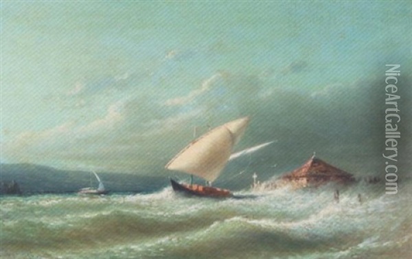 Marine Mit Einem Segelboot Oil Painting - Louis Mennet