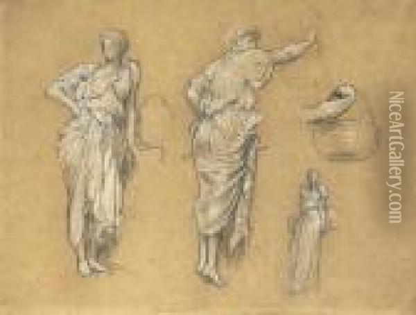 A Sheet Of Studies For 'captive Andromache' With Inscription 'andromache' Oil Painting - Frederick Leighton
