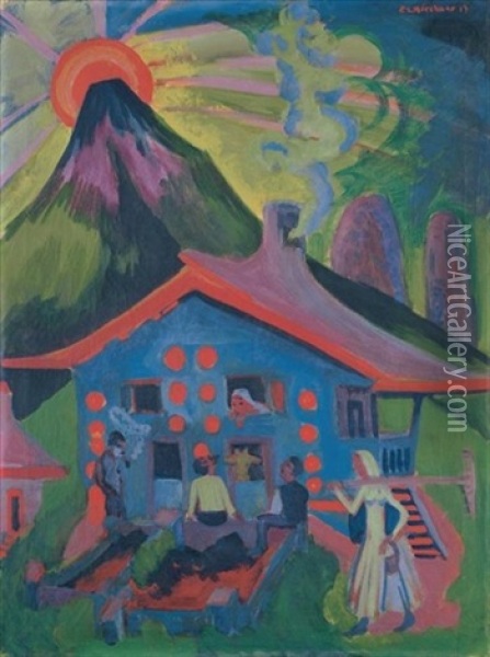 Berghaus (mit Untergehender Sonne) Oil Painting - Ernst Ludwig Kirchner