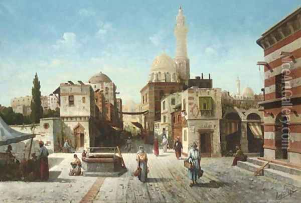 A Street Scene in the Orient Oil Painting - August von Siegen