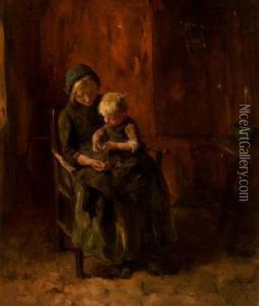 Woman And Child Oil Painting - Jacob Simon Hendrik Kever