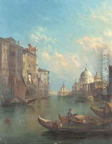 On the Grand Canal towards Santa Maria Della Salute, Venice Oil Painting - Alfred Pollentine