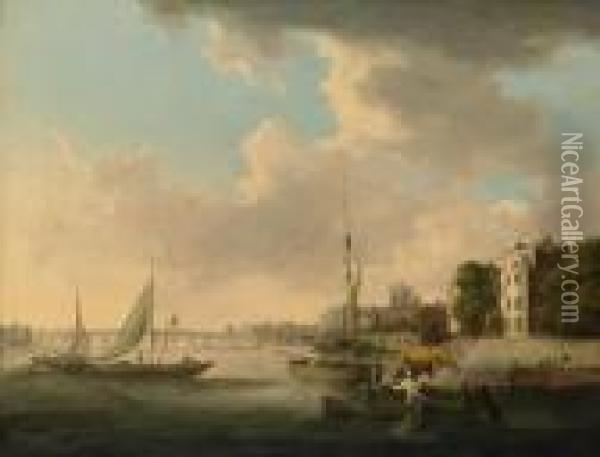 View On The River Thames With Westminster Bridge And Westminsterabbey Beyond Oil Painting - William Anderson