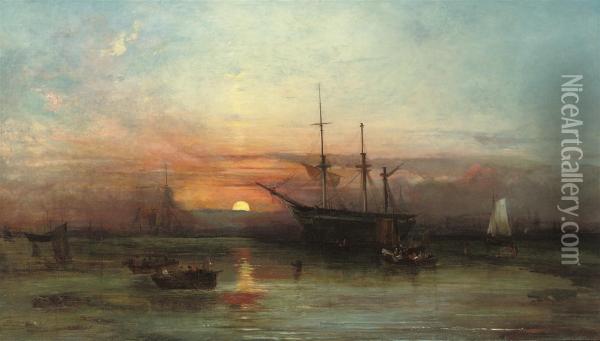 The Pool Of London, Sunset Oil Painting - Alfred Clint