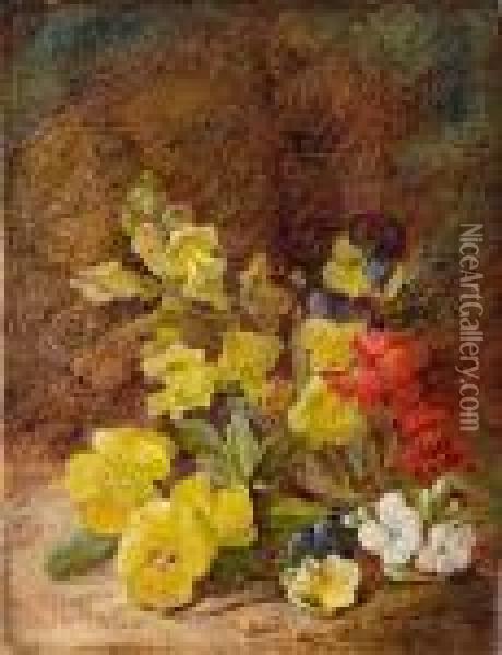 Primroses On A Bank Oil Painting - Vincent Clare