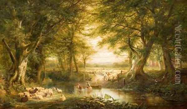 Sheepwashing Welburn Yorkshire Oil Painting - Joseph Wrightson McIntyre