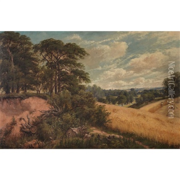 Landscape With Cornfield Oil Painting - John Joseph Hughes