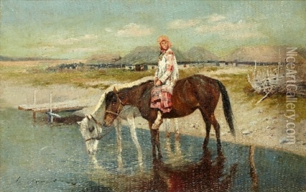 Young Russian Girl Oil Painting - Sergei Semyonovich Voroshilov