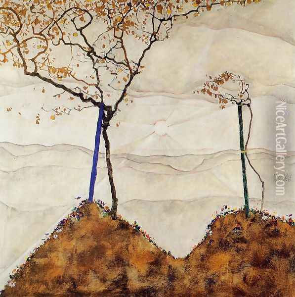 Autumn Sun I Oil Painting - Egon Schiele