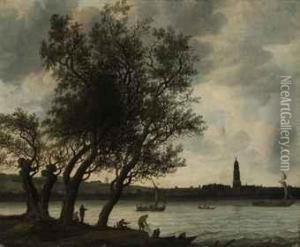 View Of Rhenen From The South Bank Of The Nederrijn Oil Painting - Anthony Jansz. Van Der Croos