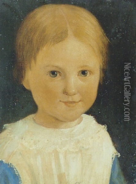 Portraet Af En Lille Pige Og Pa Bagsiden Kokkeninterior Oil Painting - Johann Julius Exner