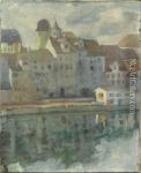 Limmatstadt - Zurich. Oil Painting - Albert Welti