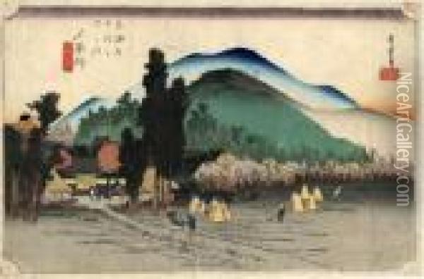 Les 53 Stations Du Tokaido, Ishiyakusi, Ishiyakushi-ji Oil Painting - Utagawa or Ando Hiroshige