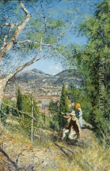 Sur Un Chemin, Vue Panoramique Oil Painting - Jean Francois Raffaelli