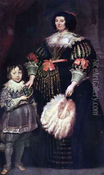 Portrait of Charlotte Butkens, mistress of Anoy, with her son Oil Painting - Sir Anthony Van Dyck