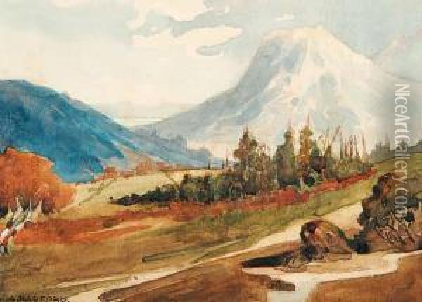 Untitled - Mountain Landscape Oil Painting - John A. Radford