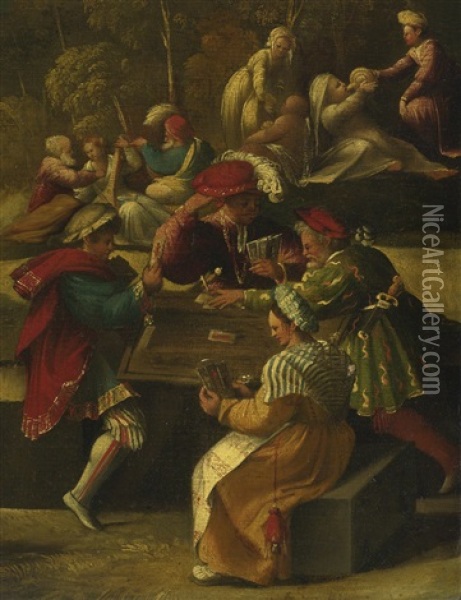 A Scene From Virgil's Aeneid (from Alfonso I D'este's Frieze In The Camerino D'alabastro) Oil Painting - Dosso Dossi