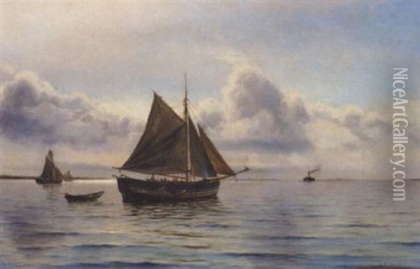 Marine Med Skibe Pa Havet Oil Painting - Holger Luebbers