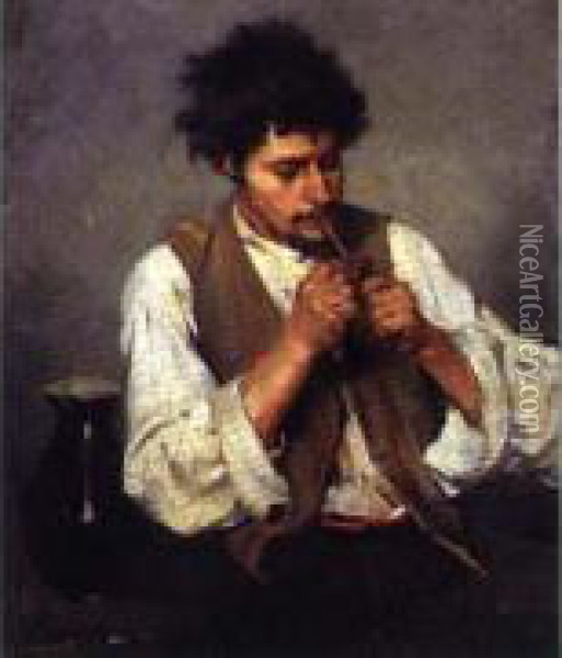 
 Le Fumeur De Pipe, 1882  Oil Painting - Lajos Deak Ebner