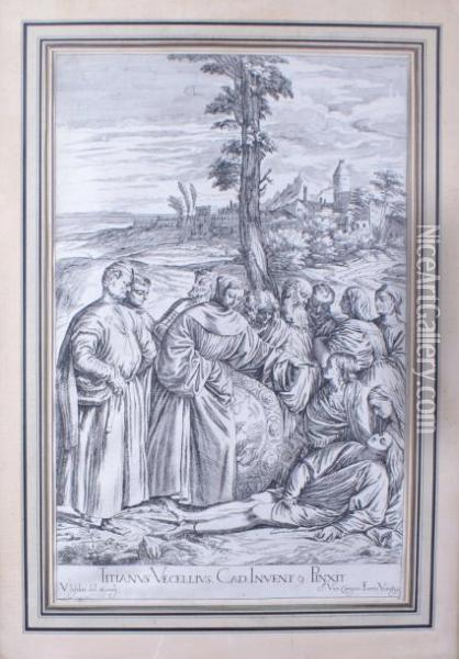 Vie De Saint-antoine De Padoue, Le Miracle Du Pied Coupe Oil Painting - Tiziano Vecellio (Titian)