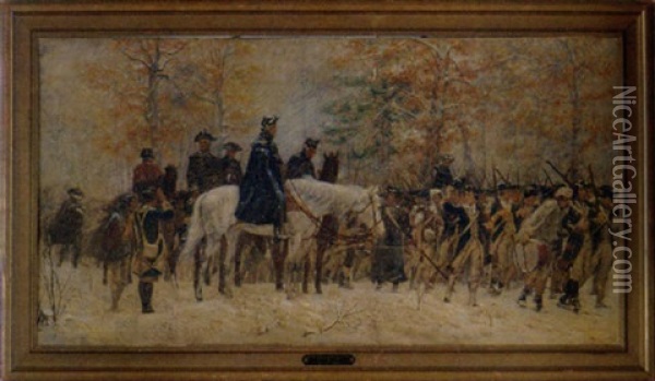 Winter Scene Of Washington Reviewing The Troops At Valley Forge Oil Painting - William Brooke Thomas Trego