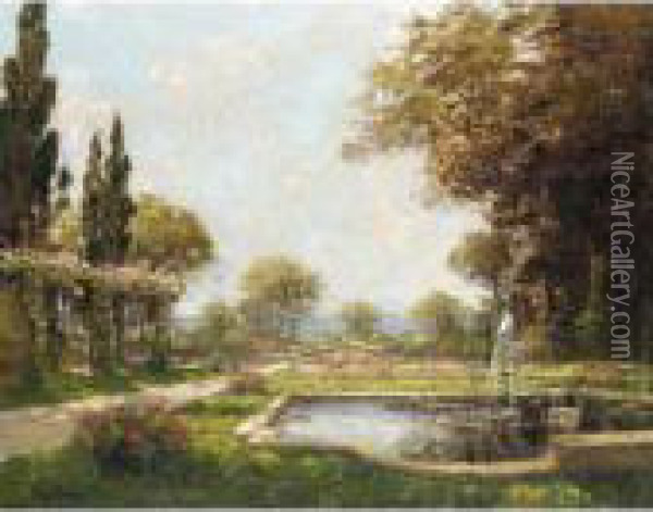 Fountain In A Summer Garden Oil Painting - Henri Malfroy