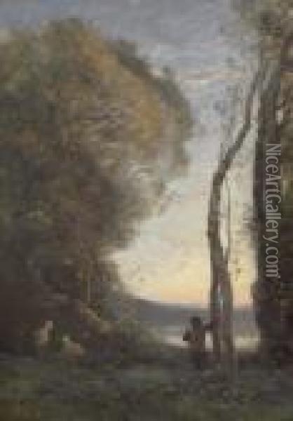 Berger Italien A Pied D'une Grand Arbre Oil Painting - Jean-Baptiste-Camille Corot