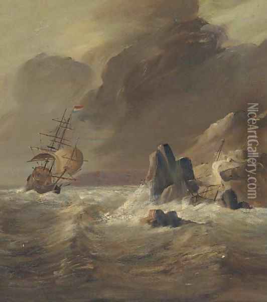 Shipping off the coast 2 Oil Painting - English School