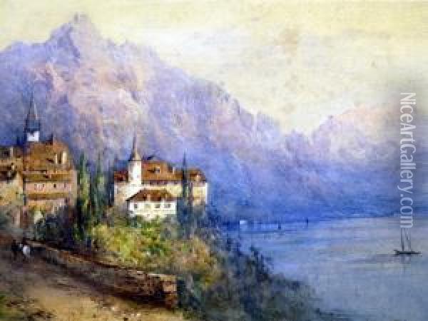 Lakeside Chateaux Oil Painting - Thomas Miles Richardson