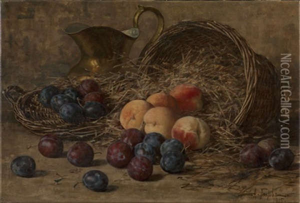 Still Life With Plums And Peaches Oil Painting - Alfred Alfredovich Girv